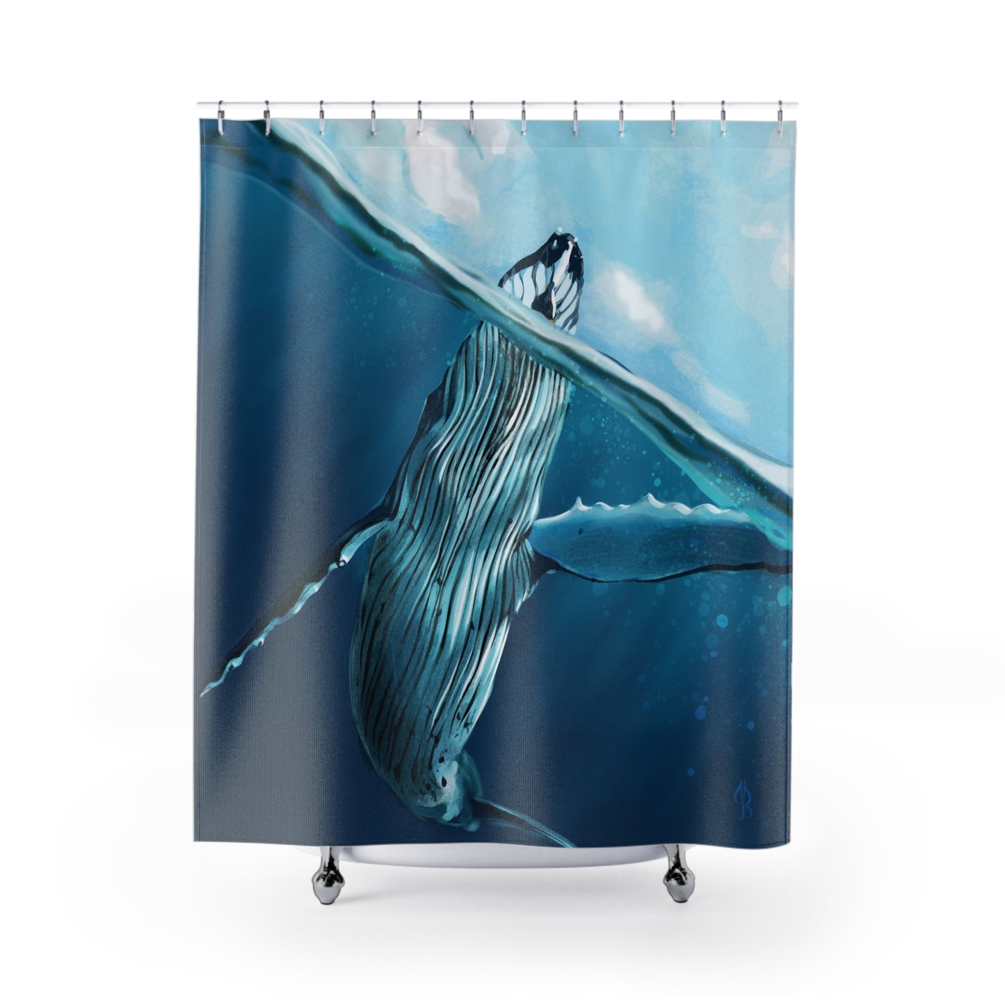 Humpback Whale Shower Curtain | Ocean Bathroom Decor, Underwater Sea Animal Bath Curtain, Marine Life Home Accessories, Nautical - Jacqueline Baumgardt Art