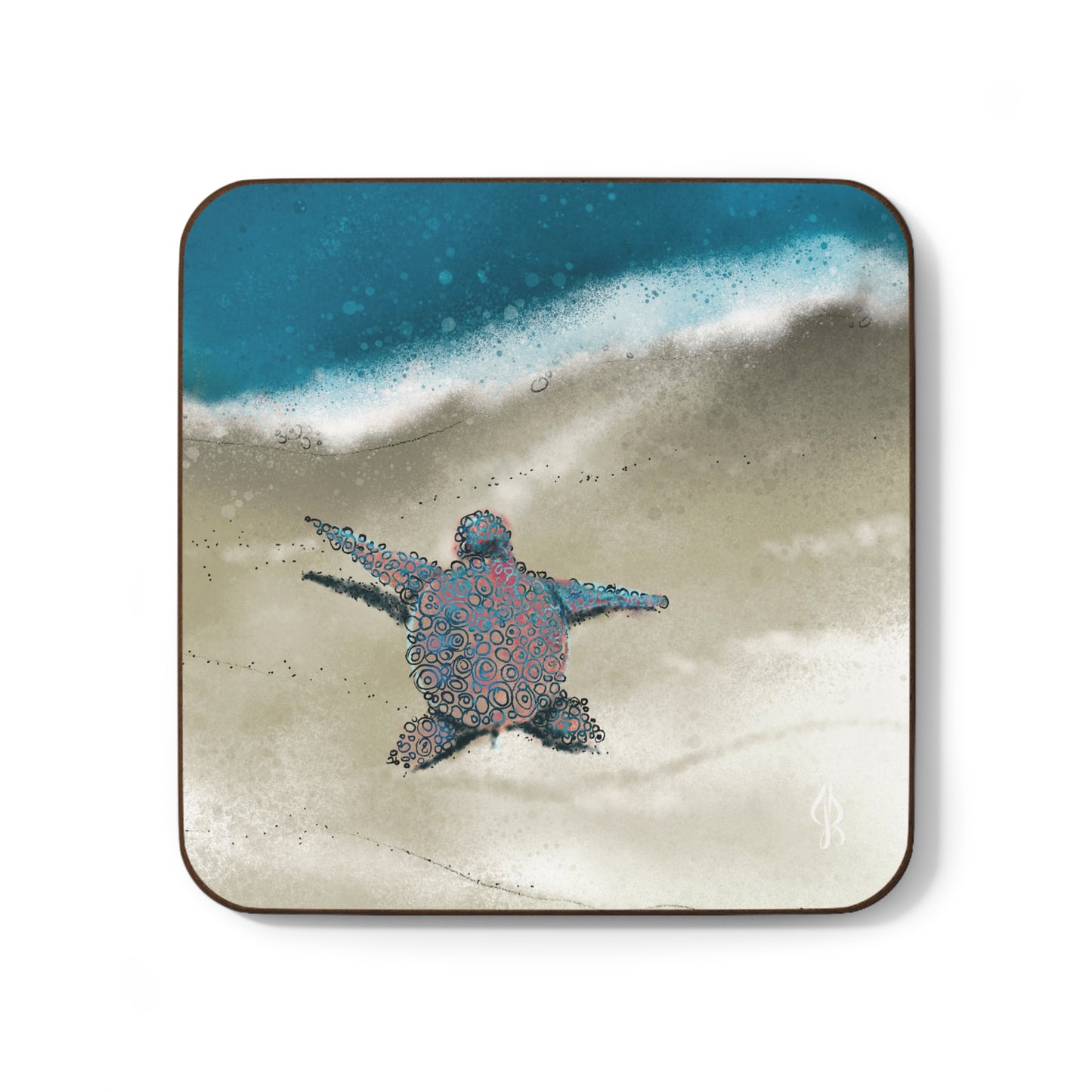 Baby Turtle on the Beach Painting – 1 Hardboard Coaster