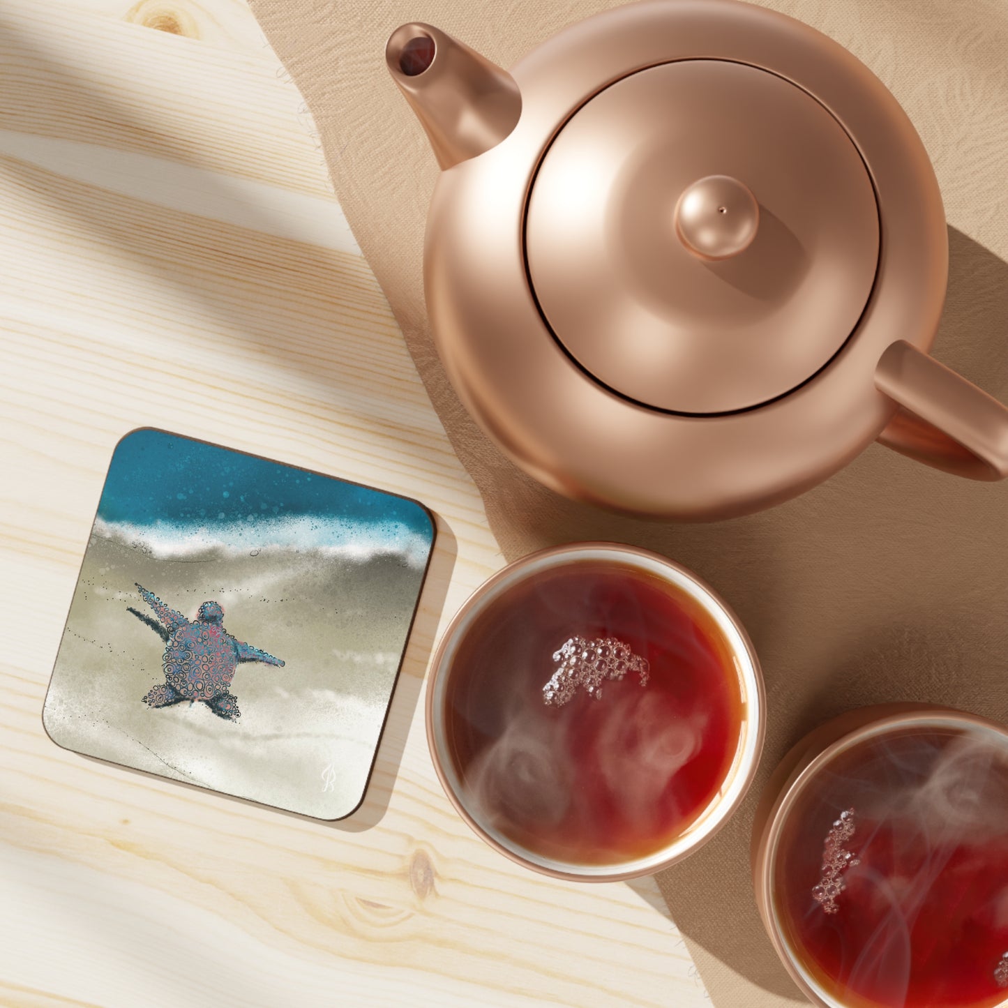 Baby Turtle on the Beach Painting – 1 Hardboard Coaster