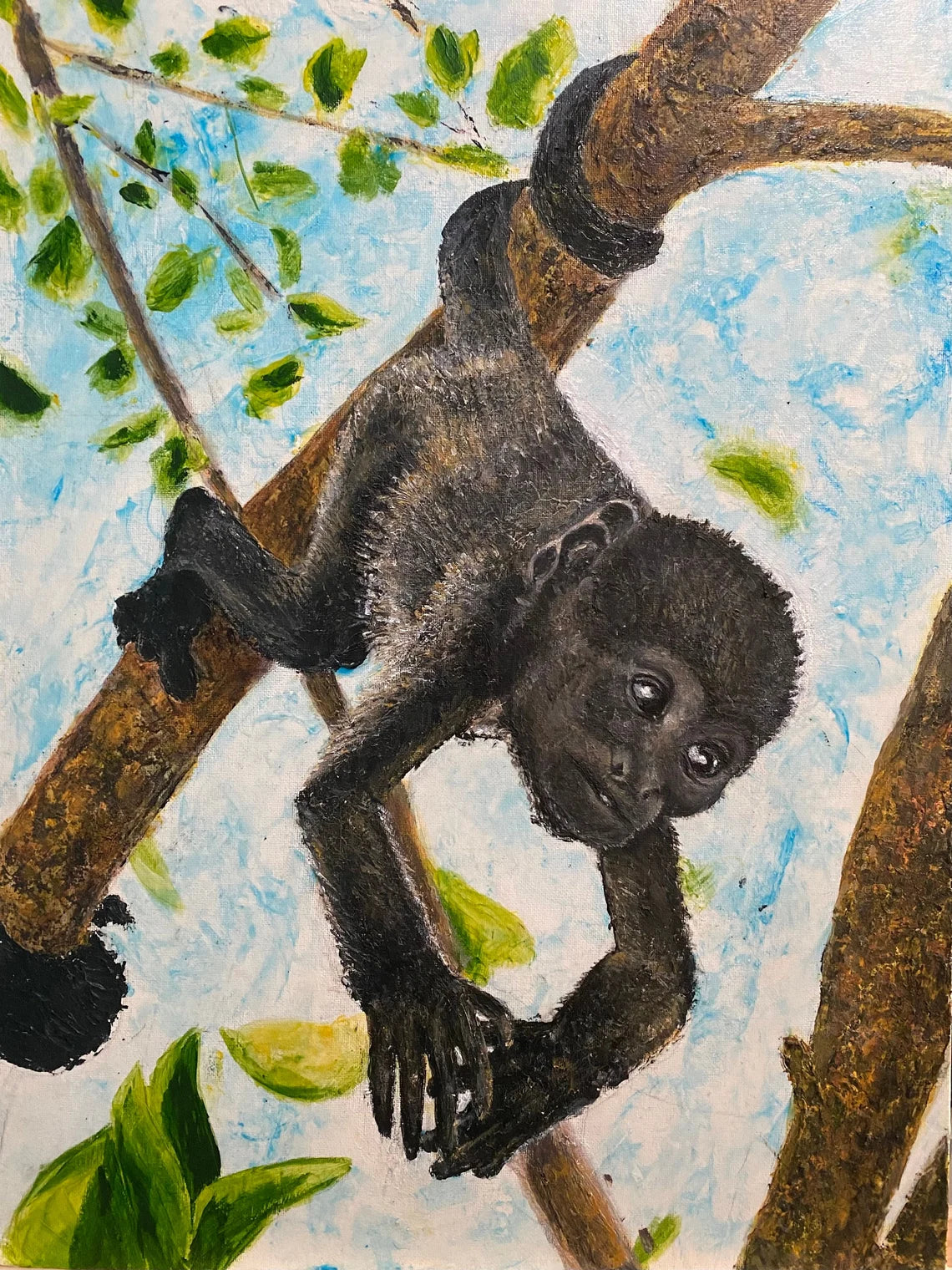 Howler Monkey Baby – 18”x 24” Original Acrylic Painting