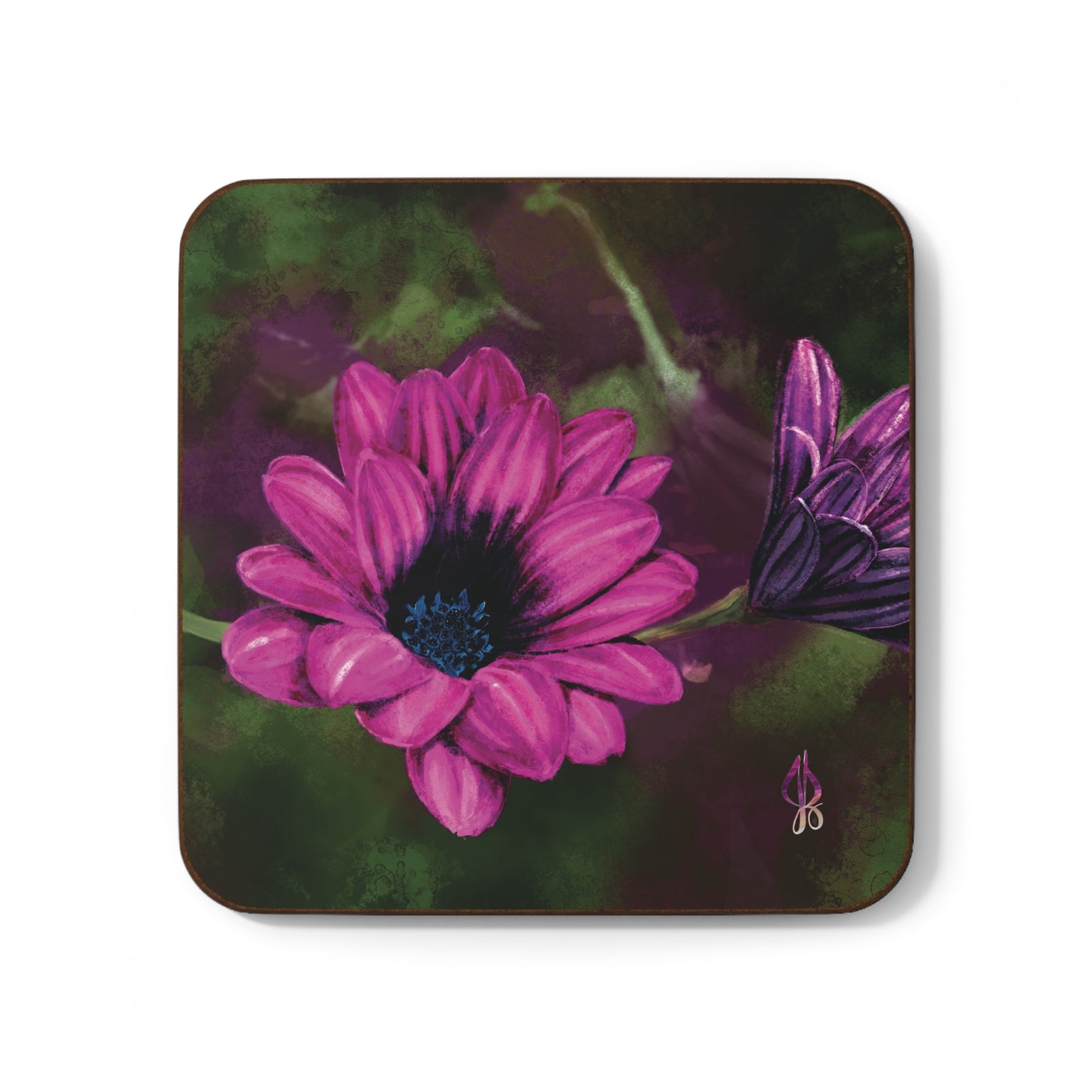 Purple African Daisy Painting Hardboard Back Coaster