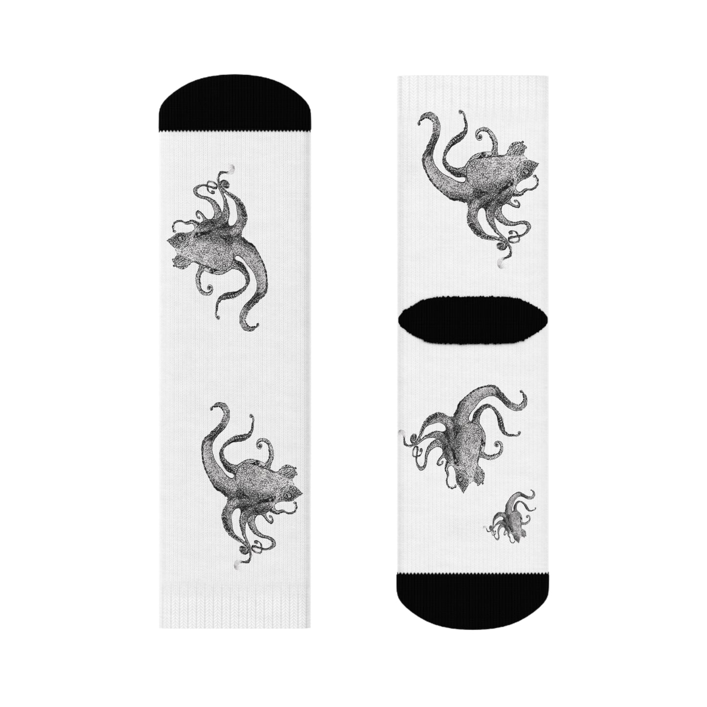 Octopus Sketch Crew Socks - Comfortable & Elastic Polyester/Spandex Blend