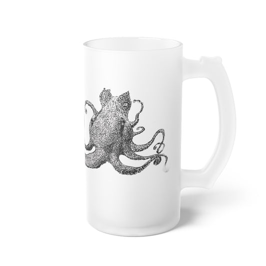 Octopus Drawing Frosted Glass Beer Mug