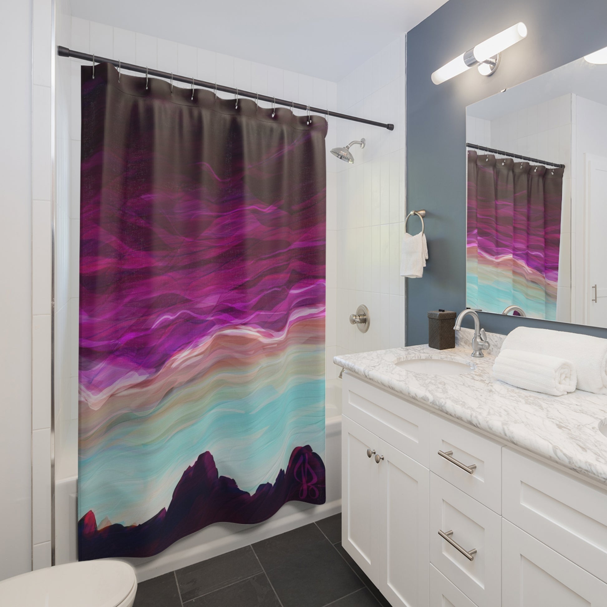 Mountain Sunset Shower Curtain - Jacqueline Baumgardt Art