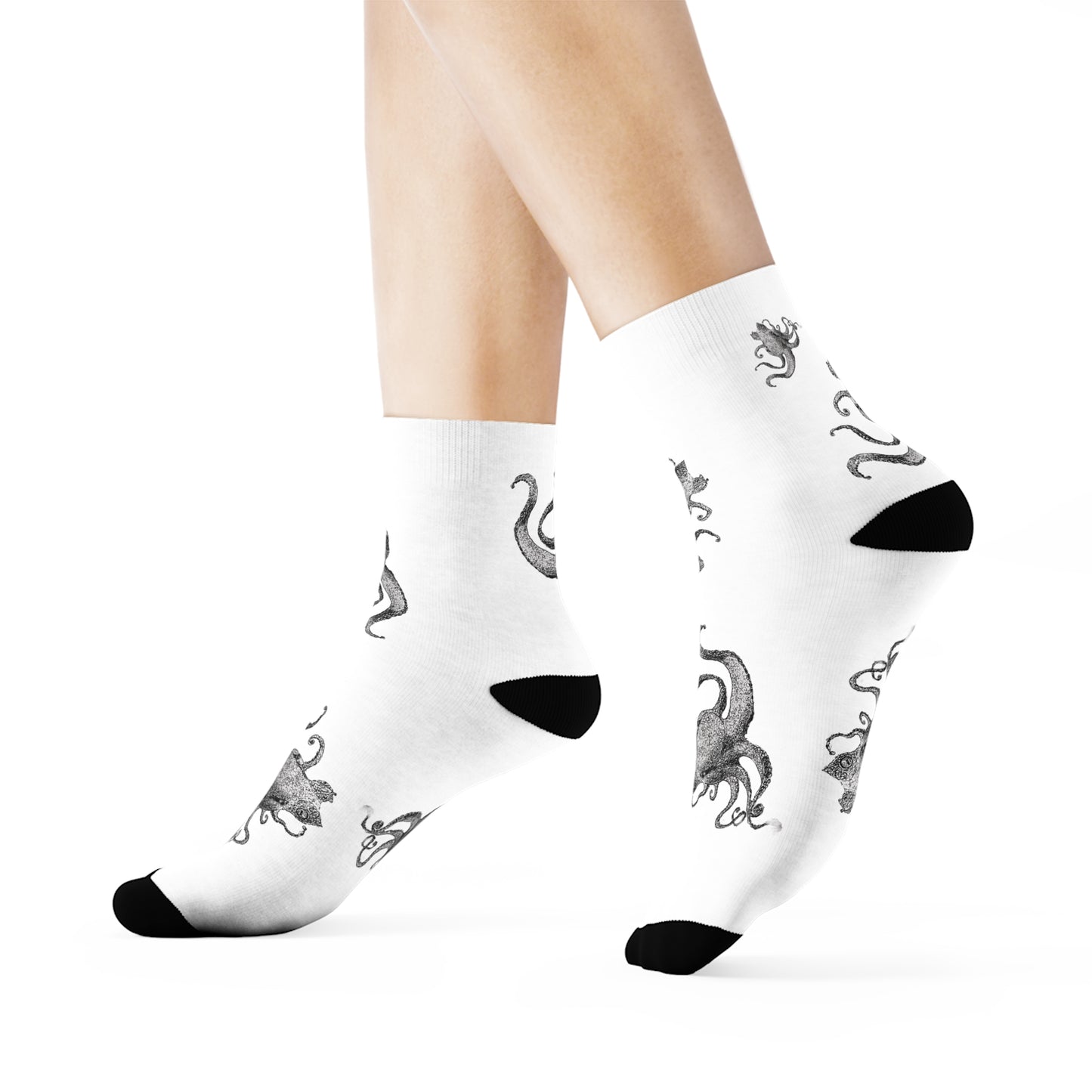 Octopus Sketch Crew Socks - Comfortable & Elastic Polyester/Spandex Blend