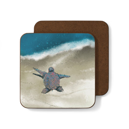 Baby Turtle on the Beach Painting – 1 Hardboard Coaster - Jacqueline Baumgardt Art