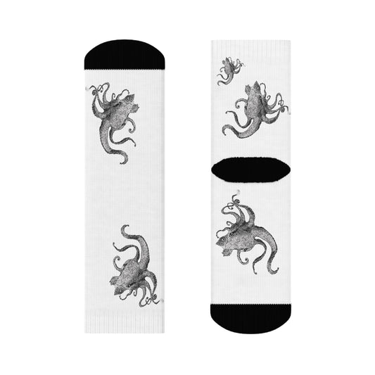 Octopus Sketch Crew Socks - Comfortable & Elastic Polyester/Spandex Blend